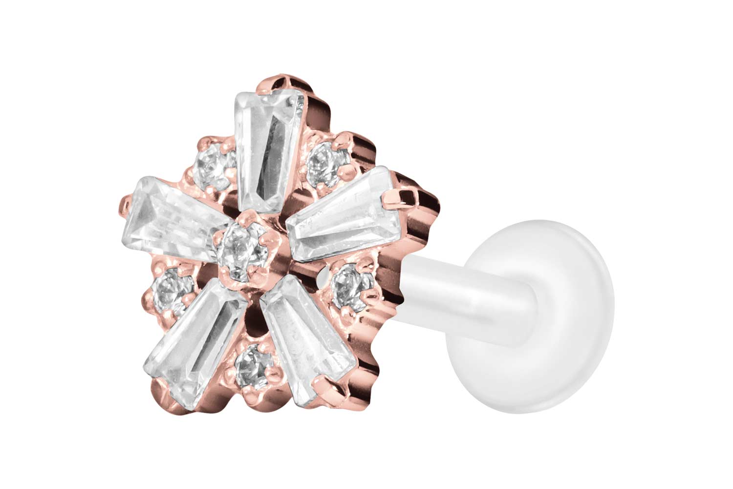 PTFE Labret Piercing mit Innengewinde + Titan-Aufsatz SCHNEEFLOCKE